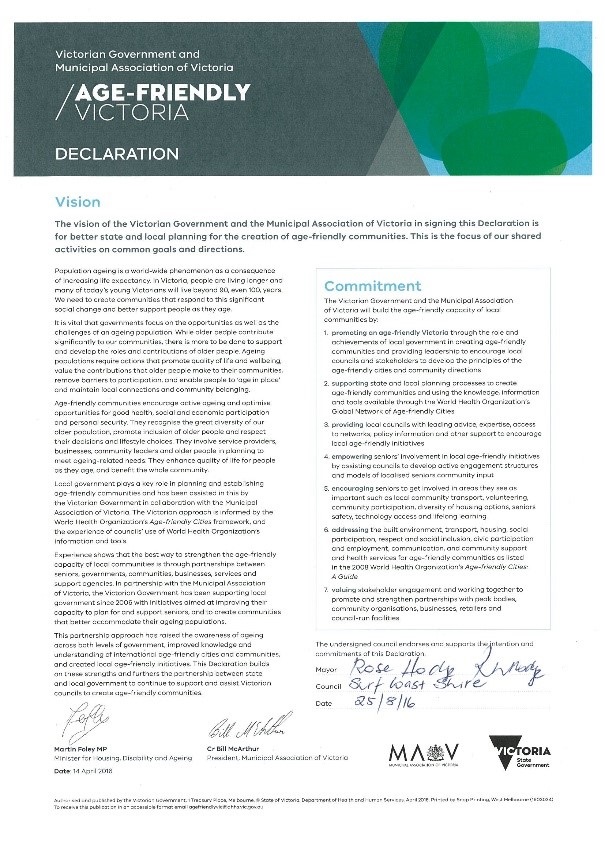 Age friendly declaration