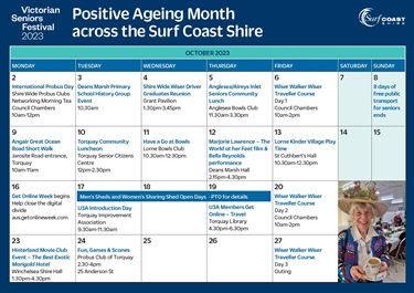 Positive Ageing Month October calendar