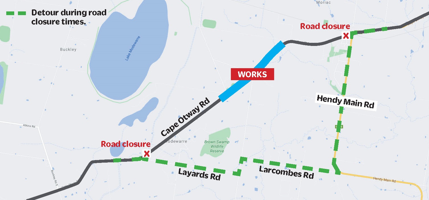 Cape Otway Road works map