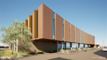 artist's rendering of the outside of the facility