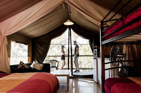 inside a glamping tent