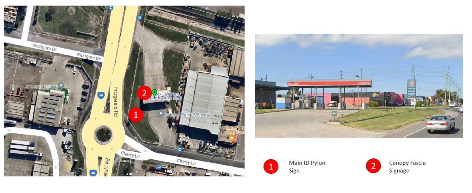 Image of service station signage and surrounding road