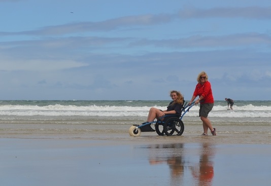 Hippocampe Beach Wheelchair being used on the sand at Anglesea beach
