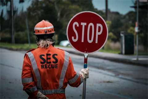 SES person with road traffic sign