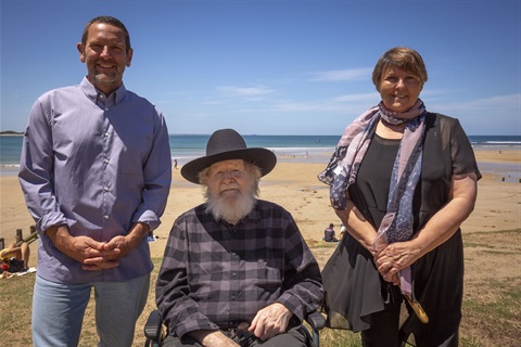 Surf Coast Shire Council Mayor Mike Bodsworth, Wadawurrung Ngarrweet Uncle Mel and Wadawurrung Elder Aunty Mary at Cosy Corner..jpg