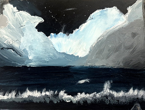 Archie Sullivan (Child) - Clouds in the night sky - Canvas painting of Cosy Corner inspired by a night walk..jpg