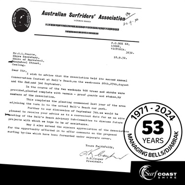 Bells Beach conservation surfing titles letter