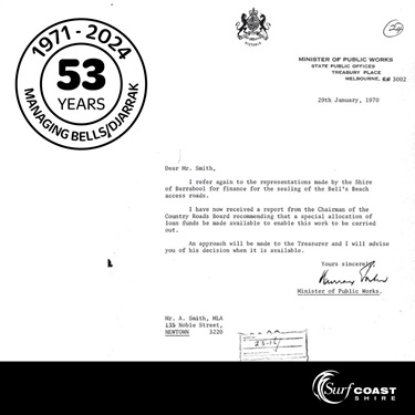 Letter for funding to seal Bells Beach Road