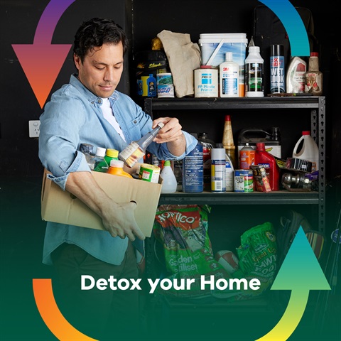 Household chemicals sitting on a shelf
