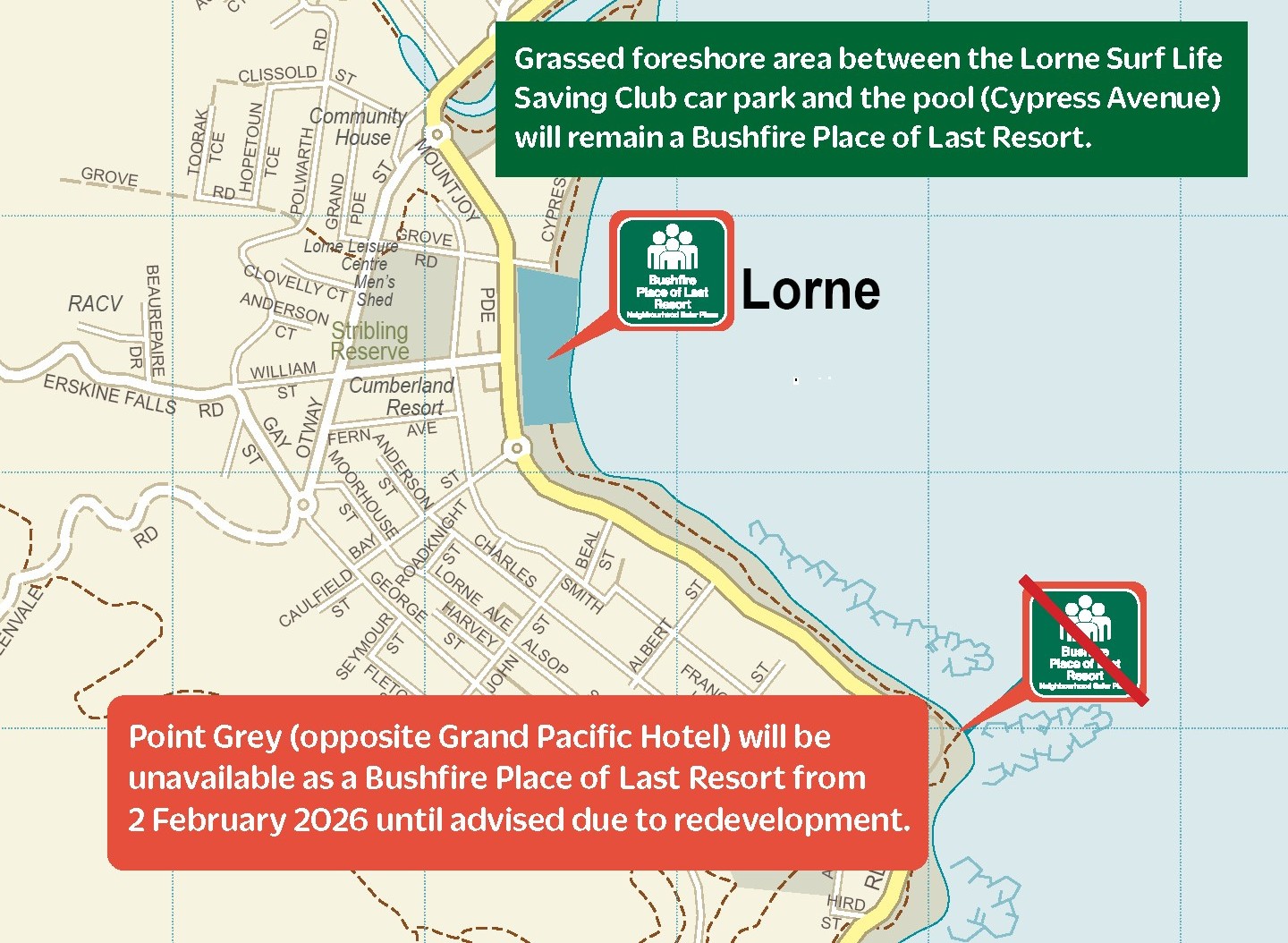 Lorne Bushfire Place of Last Resort map