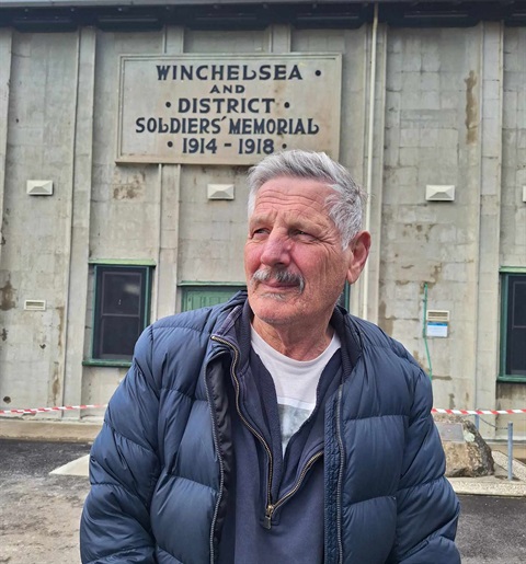 Winchelsea and District Soldiers Memorial 1914-1918 grandstand. Winchelsea RSL Sub-Branch president Graham Kenafacke.jpg