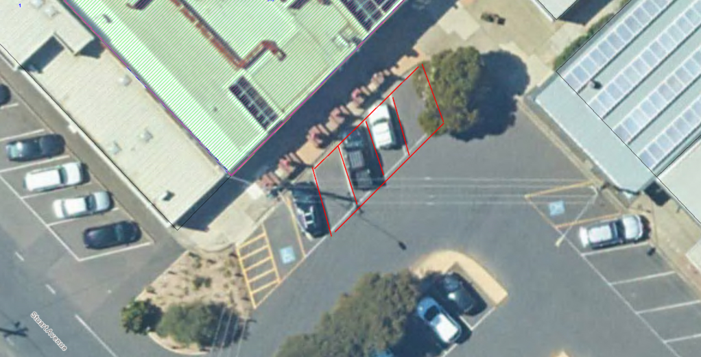 aerial view of the car parking spots required