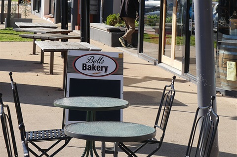 Cafe tables on footpath