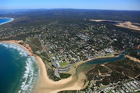 birds eye view of coastal town